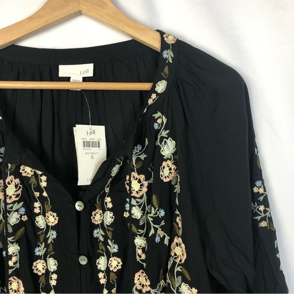 J. Jill Black Floral Embroidered Long Sleeve Button Down S - Picture 3 of 5